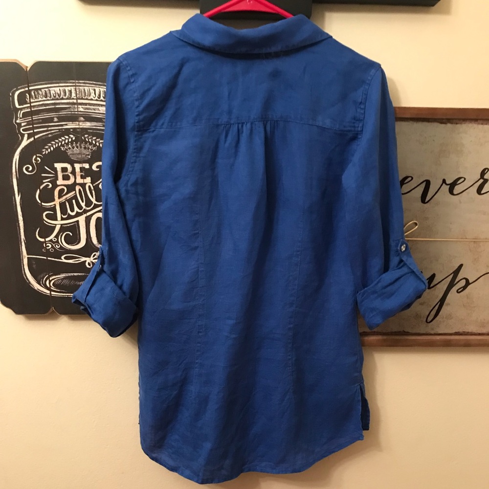 Blue Linen Blouse - Picture 2 of 3